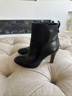 Coach Black Leather Pointed-Toe Ankle Booties
